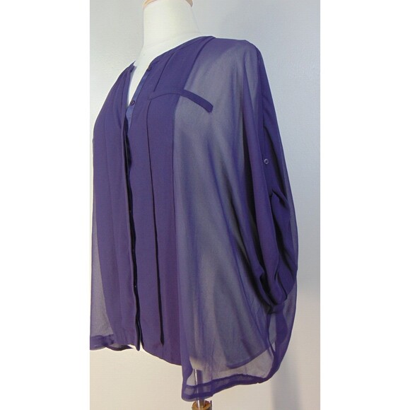 Womens Plus Size 26/28 Purple Sheer Chiffon Tunic Blouse 3/4 Sleeve Flowy Top - Picture 4 of 7